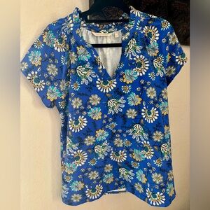Soft Surroundings Blue floral Short Sleeve Blouse